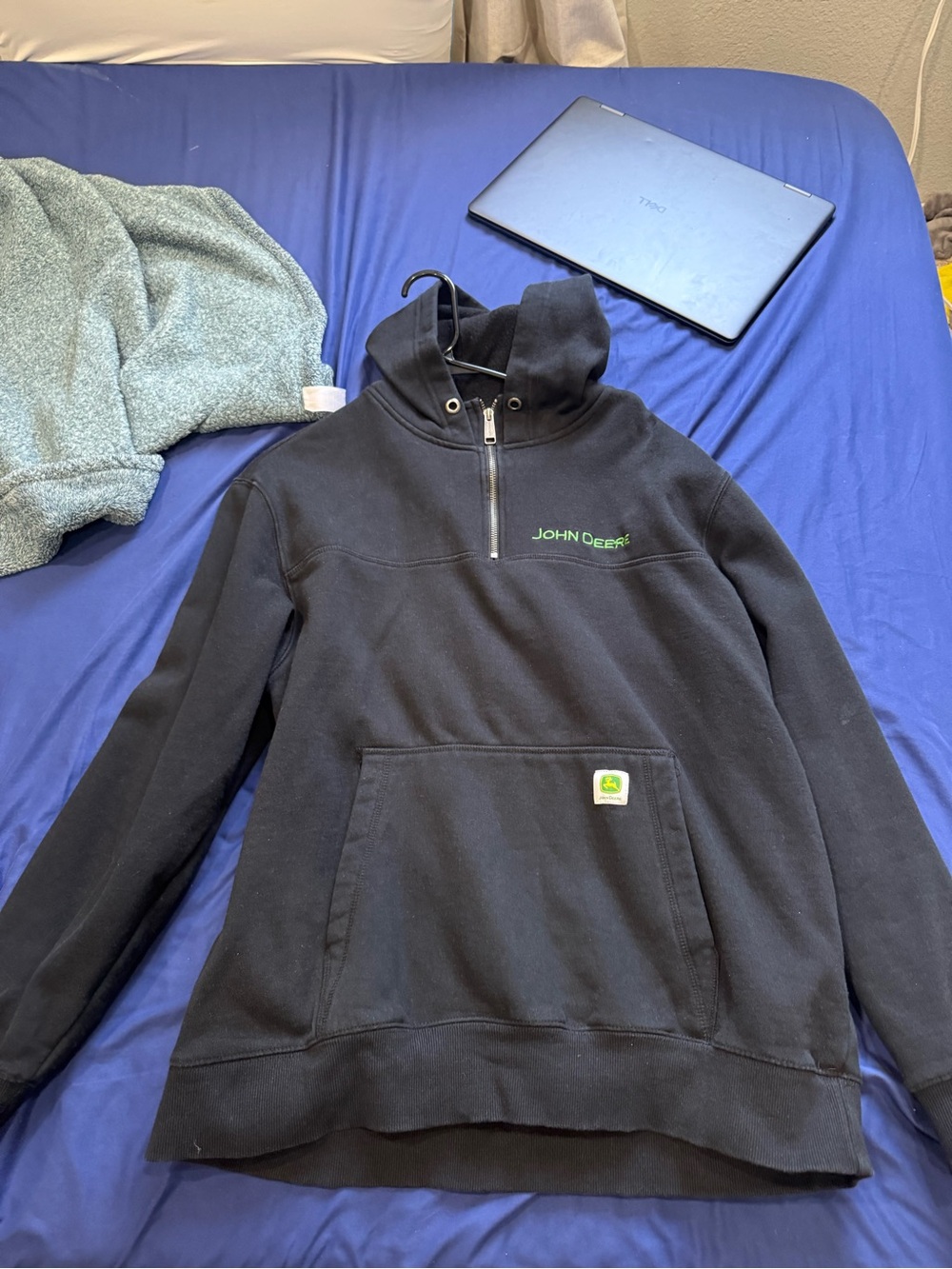 John Deere Black Zip-Up Pullover with Green Logo